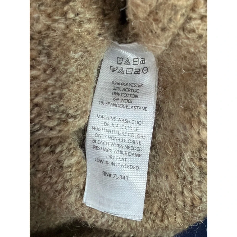 Ruby Moon Women's XS Cowl Neck Sweater Oversized Wool Blend Tan Side Slit - Picture 5 of 5